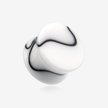 A Pair of Marble Swirl Acrylic Double Flared Ear Gauge Plug-White